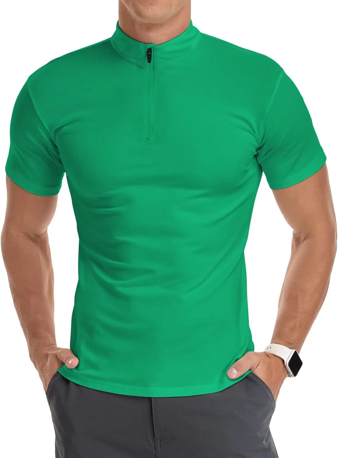 YTD Men's Long/Short Sleeve Polo Shirts Quarter-Zip Casual Slim Fit Mock Neck Basic Designed Cotton Shirts